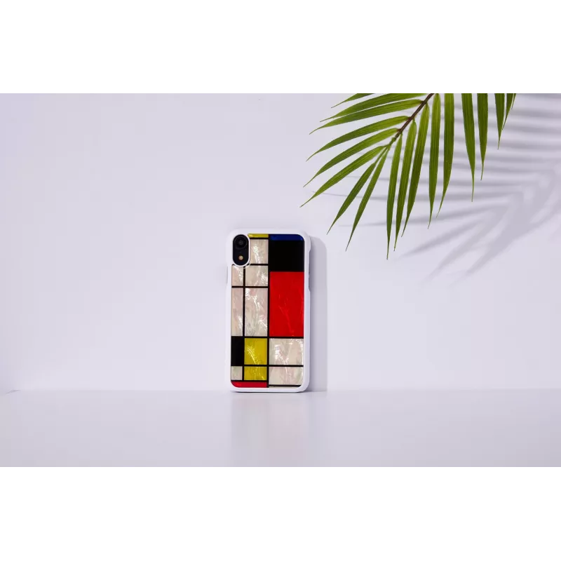 etui na smartfona iKins for iPhone XR Mondrian biały — protective hard tylna obudowa
