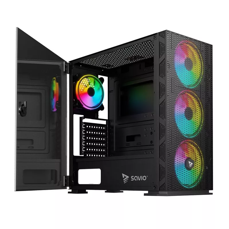 SAVIO Obudowa PC Raptor X1 ARGB Glass/Mesh Czarna