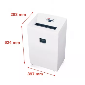 Niszczarka HSM Pure 420 — ścinkowa P-4, szerokość robocza 24 cm, pojemność 15 arkuszy, kosz 35 l, biały