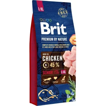 Sucha karma dla psa Brit Premium by Nature Senior L+XL 15 kg — kurczak, 27% białka, 14% tłuszczu, dla starszych psów ras dużych i olbrzymich