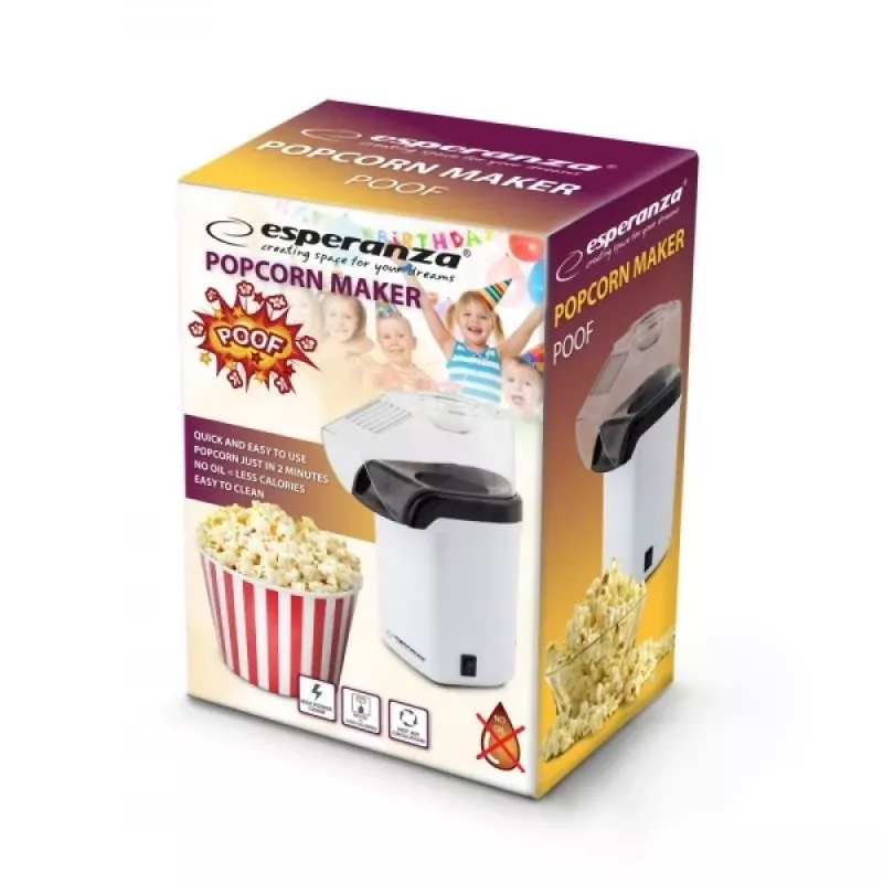 Maszyna do popcornu Esperanza EKP005W Czarno-Biała, 0,27 L, 1200 W, na gorące powietrze