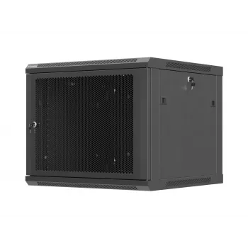 Szafa rackowa naścienna 19 9U 600x600 (płaski montaż) z drzwiami perforowanymi czarna LANBERG