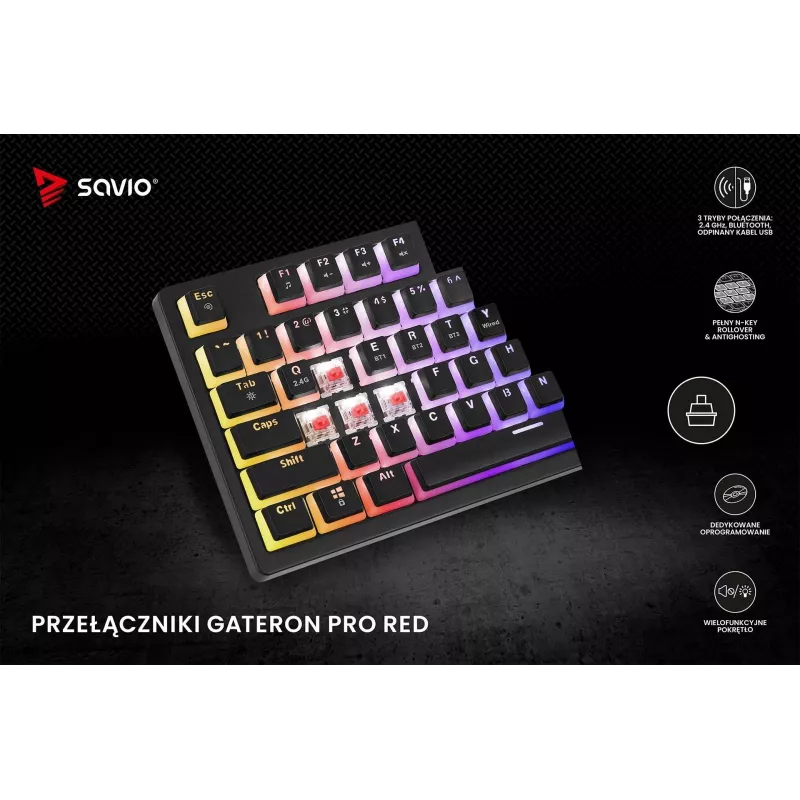 Klawiatura gamingowa Savio SAVGK-PHENIX czerwony PUDDING Mechaniczna RGB Bezprzewodowa