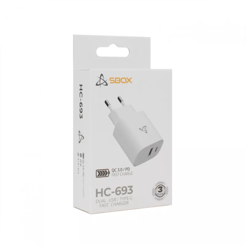 Sbox HC-693 Ładowarka sieciowa USB 20W QC Biała