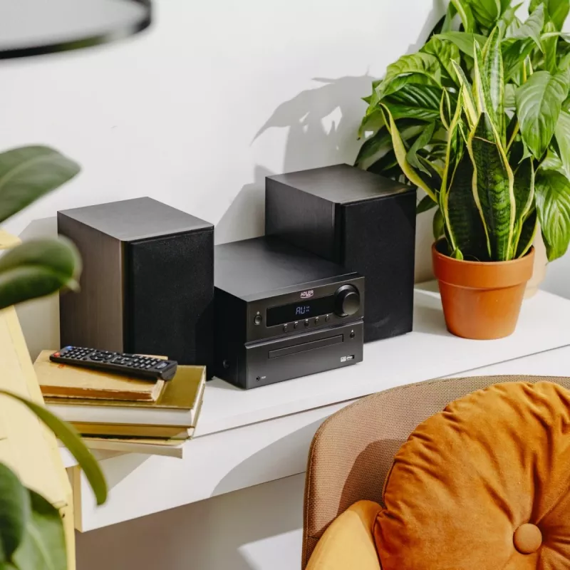 Mini zestaw stereo Hi‑Fi Adler AD 1917 — Bluetooth V5.3, CD/USB/MP3, 2×25W RMS, tuner FM, 4‑pasmowy korektor, AUX, czarny