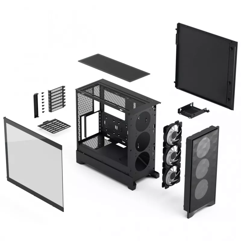 Obudowa PC Fractal Design Pop 2 Air Czarny Solid typu midi tower — obsługa ATX, 3 wentylatory przednie 120 mm, zatoki na dyski 2,5/3,5 cala, 215×481×462 mm