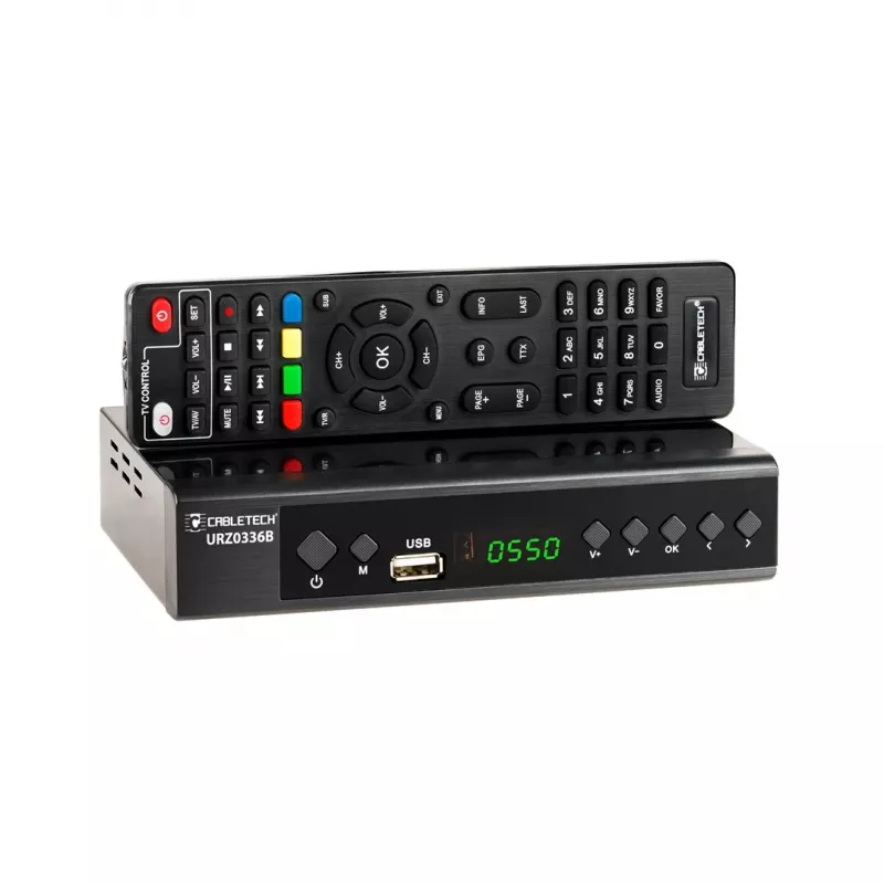 Cyfrowy odbiornik telewizyjny Cabletech URZ0336C DVB-T/T2 H.265 naziemny tuner, 470–862 MHz, 1 tuner, HDMI, USB, SCART