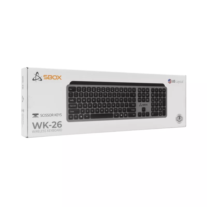 Klawiatura bezprzewodowa SBOX WK-26 US z klawiszami multimedialnymi i układem US