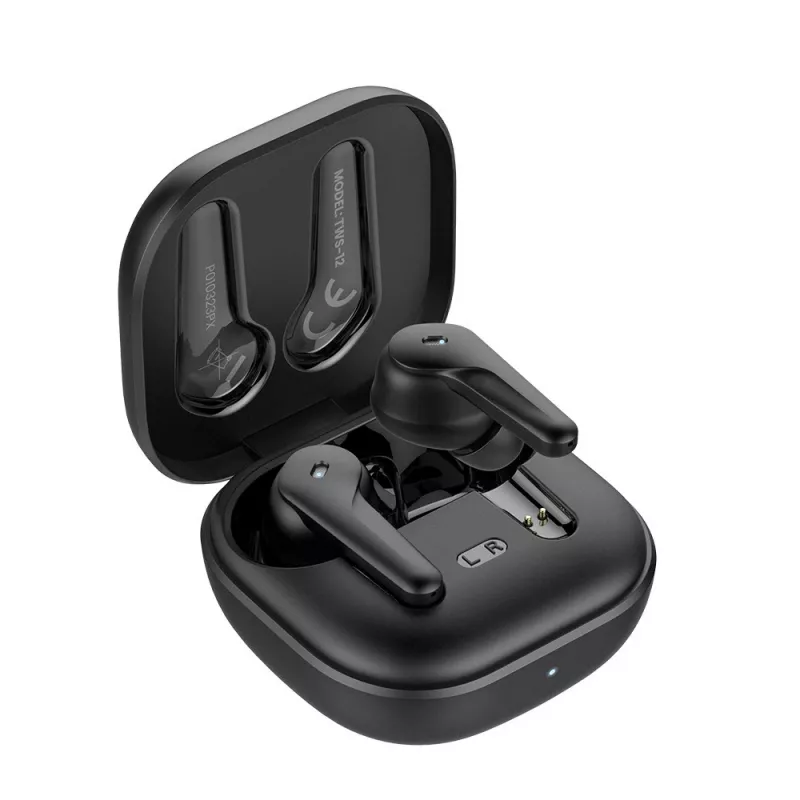 Zestaw słuchawkowy douszny TWS SAVIO TWS-12, Bluetooth 5.3, wbudowany mikrofon, czarny