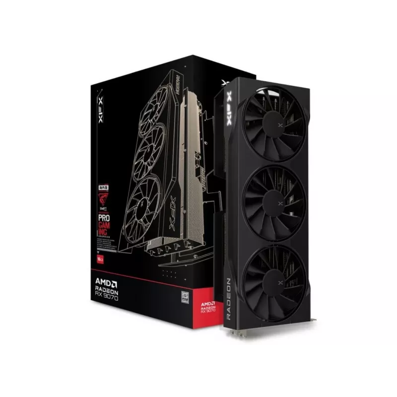 Karta graficzna XFX Radeon RX 9070, 16 GB GDDR6, 256-bit, PCIe x16, 2210 MHz, chłodzenie z 3 wentylatorami