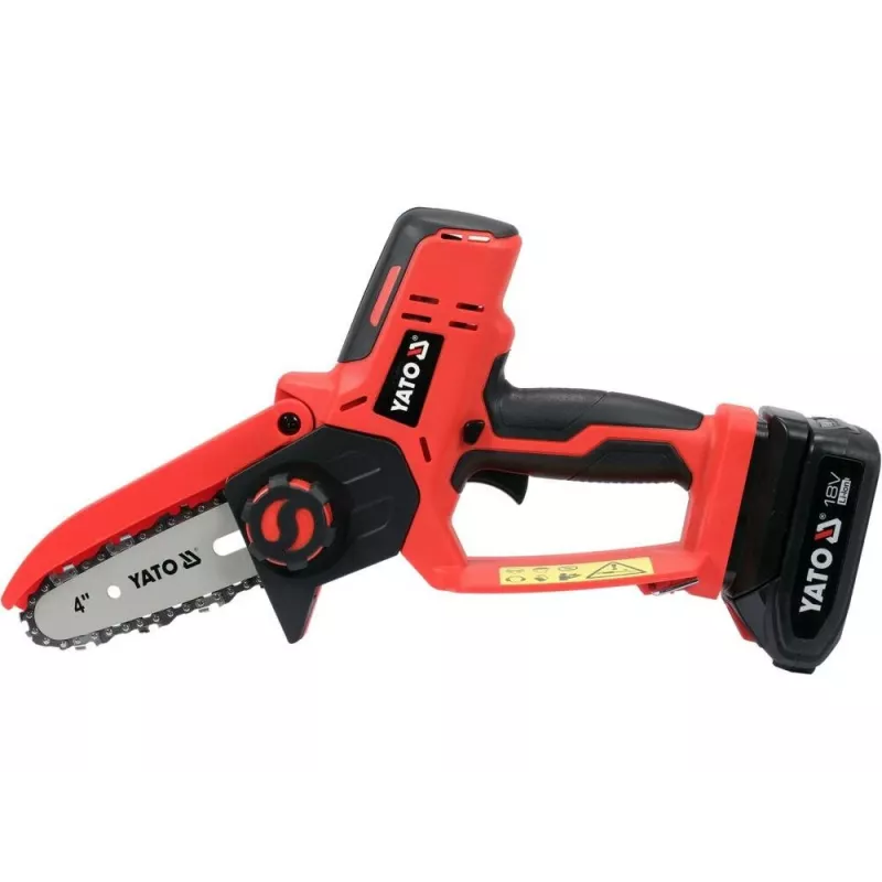 Pilarka łańcuchowa akumulatorowa YATO YT-828135 — 18V Li-Ion 2Ah, prowadnica 10 cm, 3200 obr./min, prędkość łańcucha 4,8 m/s, 26 ogniw