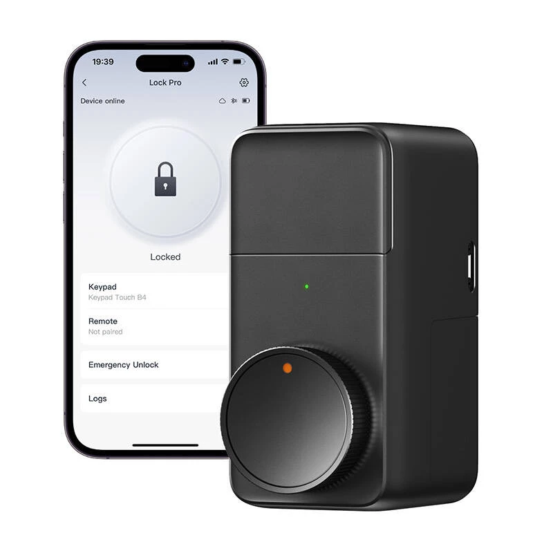 Smart door lock SwitchBot Lock Pro — z kluczem i bezkluczowy, bezprzewodowy, czarny, zasilany bateriami AA