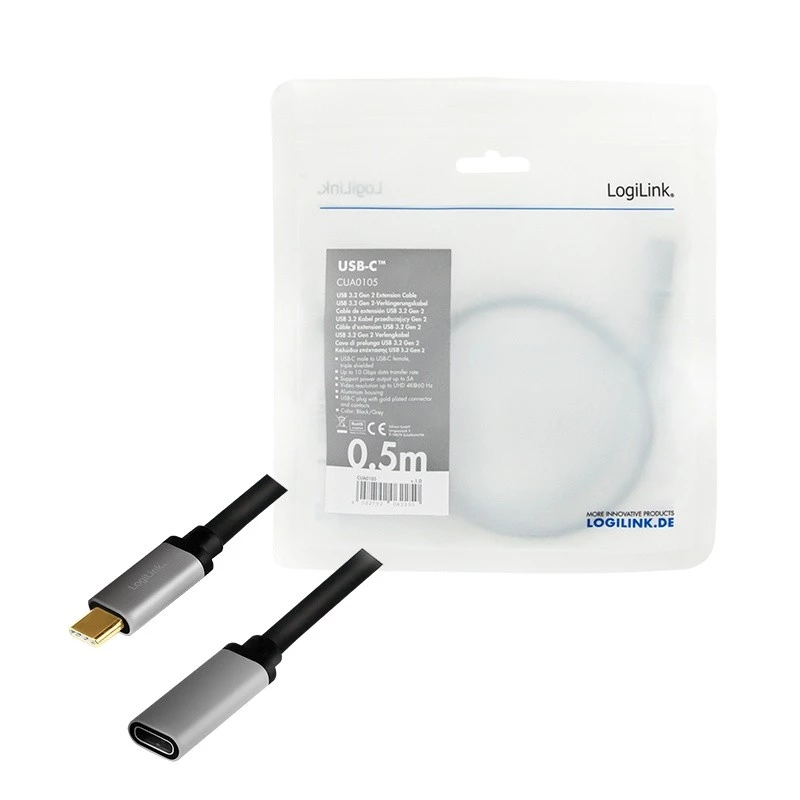 LogiLink USB kabel USB 3.2 Gen 2 CUA0105 0.5m USB C Czarny Szary