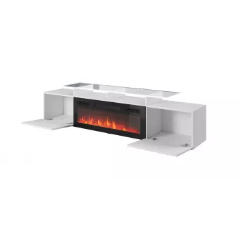 Szafka TV Cama Meble ROVA z kominkiem elektrycznym 190x37x48 cm biały/biały połysk