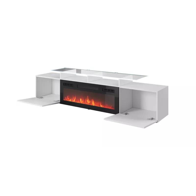 Szafka TV Cama Meble ROVA z kominkiem elektrycznym 190x37x48 cm biały/biały połysk