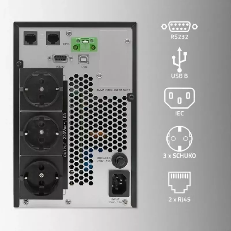 Qoltec 52281 zasilacz awaryjny (UPS) Online 2 kVA 2000 W 3 gniazda wyjściowe