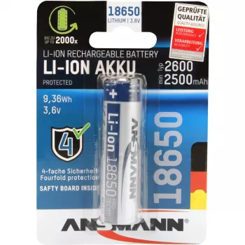 ANSMANN - Bateria 18650 - Li-Ion - 2600 mAh - 9,36 Wh - Srebrny (1307-0000)