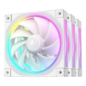Wentylator obudowy 12 cm DeepCool FL12 WH — zestaw 3 szt., 120×120×25 mm, 2150 RPM, 55 CFM, Fluid Dynamic Bearing, PWM, multi-LED, 4-pin