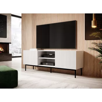 PAFOS szafka RTV na czarna stalowa rama 150x40x60 cm biały matowy