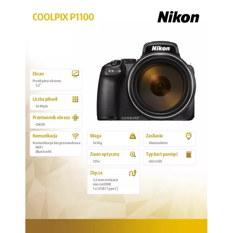 Aparat kompaktowy Nikon COOLPIX P1100 16 MP CMOS 4K Ultra HD Czarny