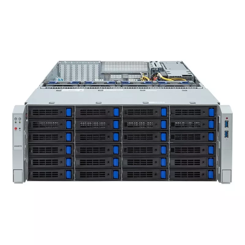 Serwer rack 4U GIGABYTE S453-S70-AAV1 — dwugniazdowy LGA4677, DDR5, 16 gniazd DIMM, 38× 2,5 cala/M.2, redundantny zasilacz 1600 W (80 PLUS Titanium)