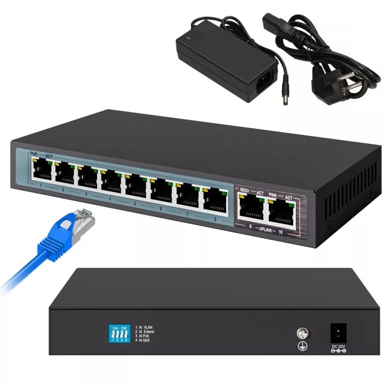 Przełącznik Extralink PoE CERES 8x 100Mb/s PoE/PoE+, 2x RJ45 Uplink 100Mb/s, 96W