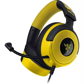 Zestaw słuchawkowy Razer Kraken V4 X Pokemon — przewodowy USB-C/USB-A, nauszny, 20–20000 Hz, kabel 1,8 m, 310 g, czarny/żółty