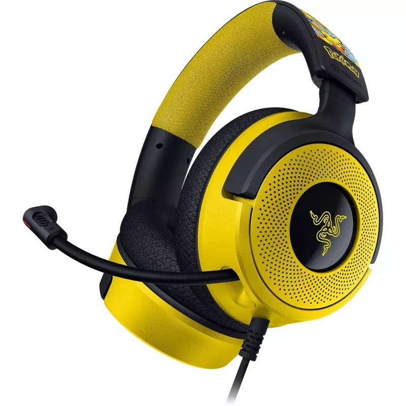 Zestaw słuchawkowy Razer Kraken V4 X Pokemon — przewodowy USB-C/USB-A, nauszny, 20–20000 Hz, kabel 1,8 m, 310 g, czarny/żółty