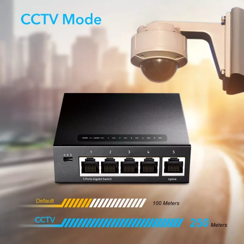 Przełącznik sieciowy Cudy GS105 — 5-portowy Gigabit Ethernet (10/100/1000), czarny, zasilanie 5 V DC w zestawie