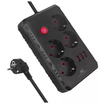 Listwa zasilająca MACLEAN MCE393 B — 4 gniazda, 3×USB, 110–240 V, 2500 W, kabel 3 m, czarna