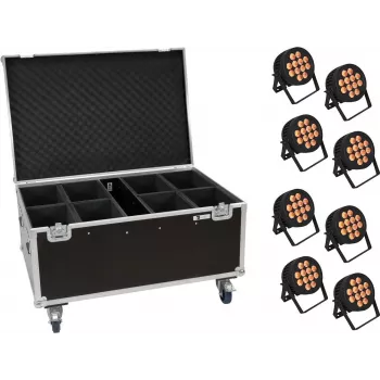 Zestaw lamp LED PAR EUROLITE 20000881 — 8 opraw, 12x8W QCL, z walizką transportową na kółkach