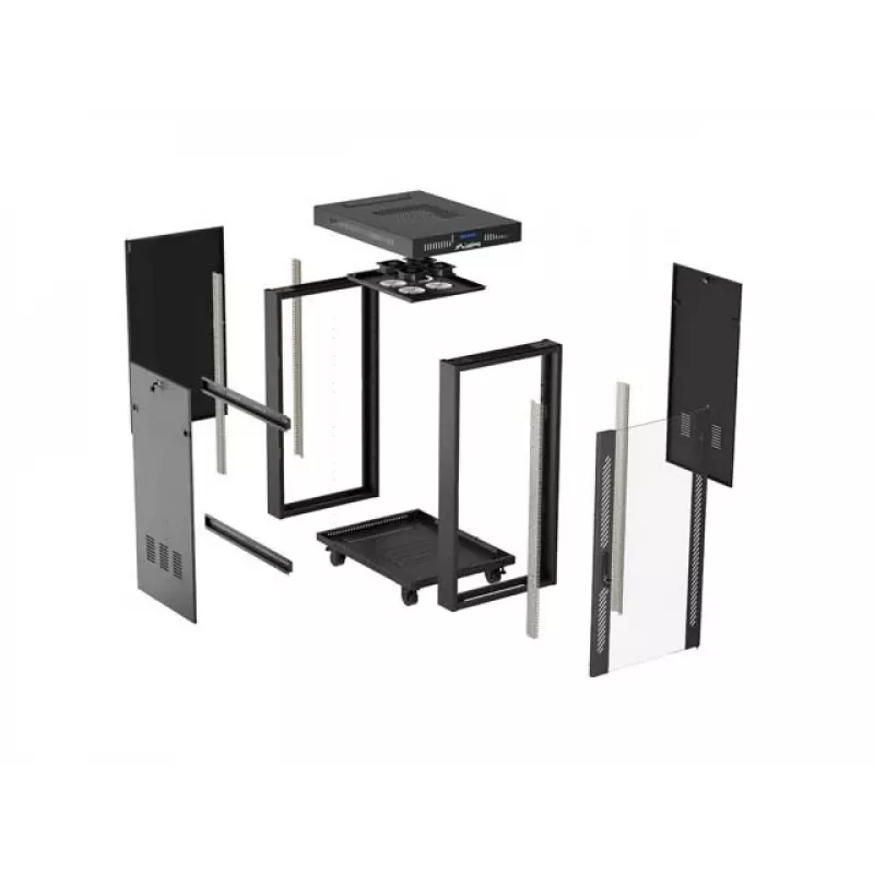 Szafa rackowa stojąca LANBERG 19 cali 24U 600x800 mm czarna z drzwiami szklanymi i wycięciem na LCD (płaski Pack) v2