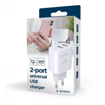 Ładowarka Gembird TA-UC-2A12-01 Wewnętrzna AC 2.4A 2 USB Biała
