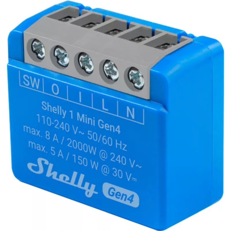 Inteligentny moduł przekaźnikowy Shelly 1 Mini Gen4, 1P 8A, Wi‑Fi/Matter/Zigbee/Bluetooth, 110–240V, kompaktowy (2 szt.)