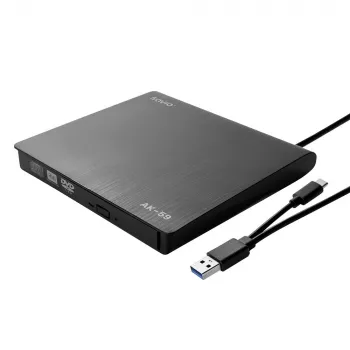 SAVIO AK-59 Zewnętrzna smukła nagrywarka CD/DVD R/RW - USB-C/USB-A, czarny