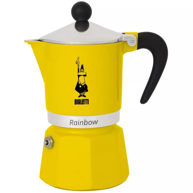 Moka pot Bialetti Rainbow Czarny/żółty — aluminiowy ekspres do kawy na kuchenkę, 1 szt.