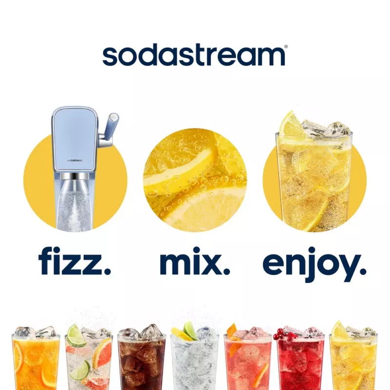 Saturator SODASTREAM Art niebieski Steel — 1 L butelka plastikowa, 60 L nabój CO₂, 173×245×430 mm