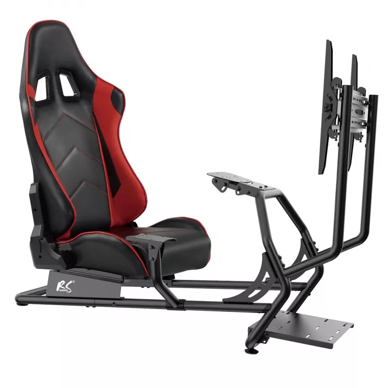 NanoRS RS160 fotel gamingowy, stojak symulatora wyścigów 3w1, PC, konsole, gracze, pokrycie ze skóry syntetycznej, stojak na kierownicę, uchwyt TV do 50 inch, maks. VESA 400x400