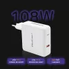 Qoltec GaN Charger FAST 108W | 5-20V | 3-4.7A | USB C | Biały