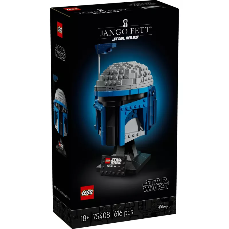 Kolekcjonerski kask LEGO Star Wars Jango Fett 75408 — 616 elementów, model do ekspozycji 210×120×110 mm