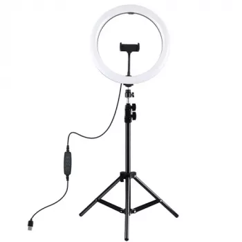Pierścień LED 30 cm ze statywem do 1,1 m i uchwytem na telefon, USB