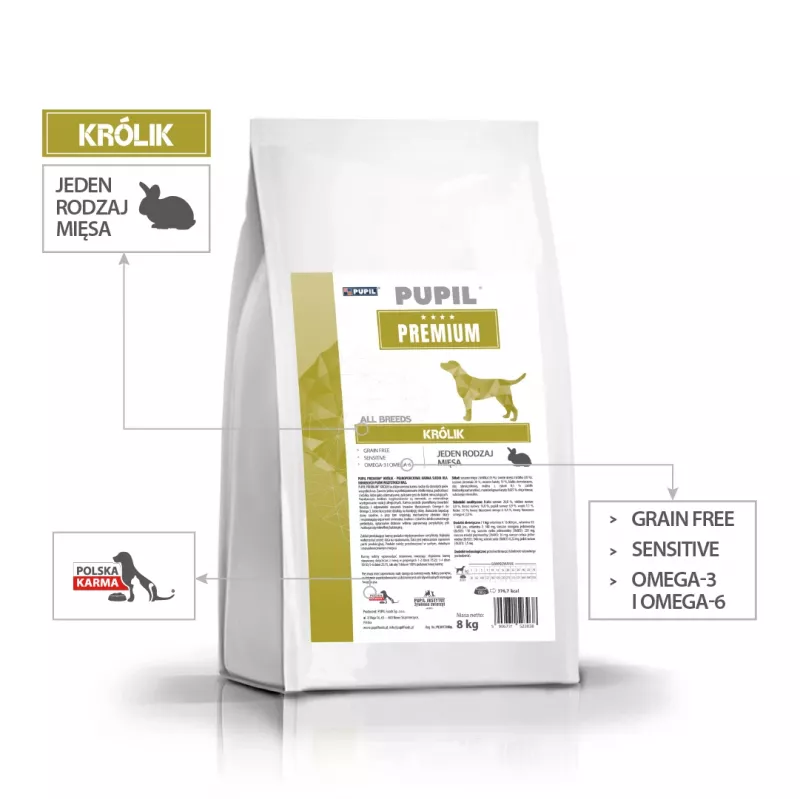 PUPIL Premium All Breeds Rabbit - sucha karma dla psa - 8 kg