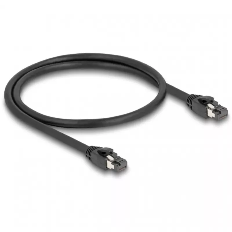 Delock - Kabel krosowy - RJ-45 (M) do RJ-45 (M) - 50 cm - 7,5 mm - SFTP, PiMF - CAT 8.1 - Bezhalogenowy, z osłoną zatrzasku - Czarny (80232)