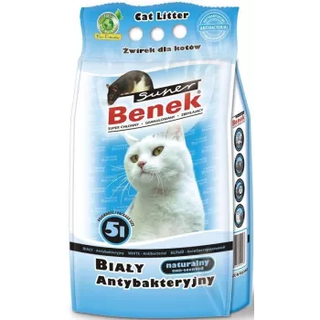 Żwirek zbrylający super benek Certech Super Benek biały Antybakteryjny 5 L — granulki bentonitowe, szybkochłonne, eliminacja zapachów