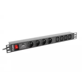 Jednostka dystrybucji zasilania LANBERG PDU-04E04I-0200-IEC-BK — 1U, 4 gniazda typu E, kabel 2 m, 10 A, 220–250 V
