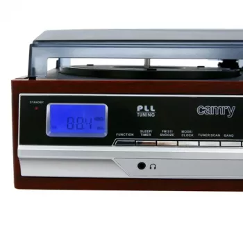 Gramofon audio Camry CR 1168 — czarny z wykończeniem drewnopodobnym, 33/45 obr./min, wbudowane głośniki, wyjście RCA