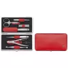 Zwilling Twinox Travel Set – czerwone skórzane etui, 7 elementów - czerwony