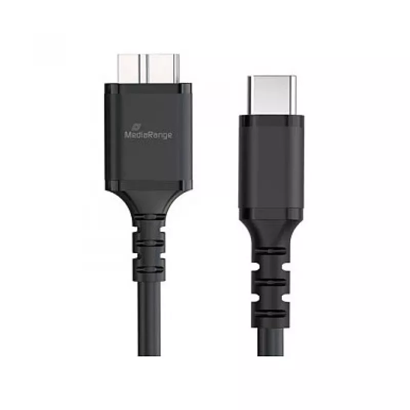 Kabel USB MediaRange MRCS257 0,5 m — Micro-USB B na USB-C, USB 3.2 Gen 1 (5 Gbit/s), czarny