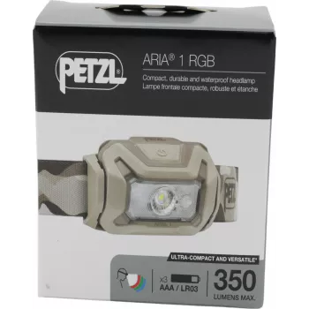Lampa czołowa Petzl ARIA® 1 RGB camo — Petzl E069BB01, kompaktowa lampa czołowa z ładowaniem i oświetleniem RGB