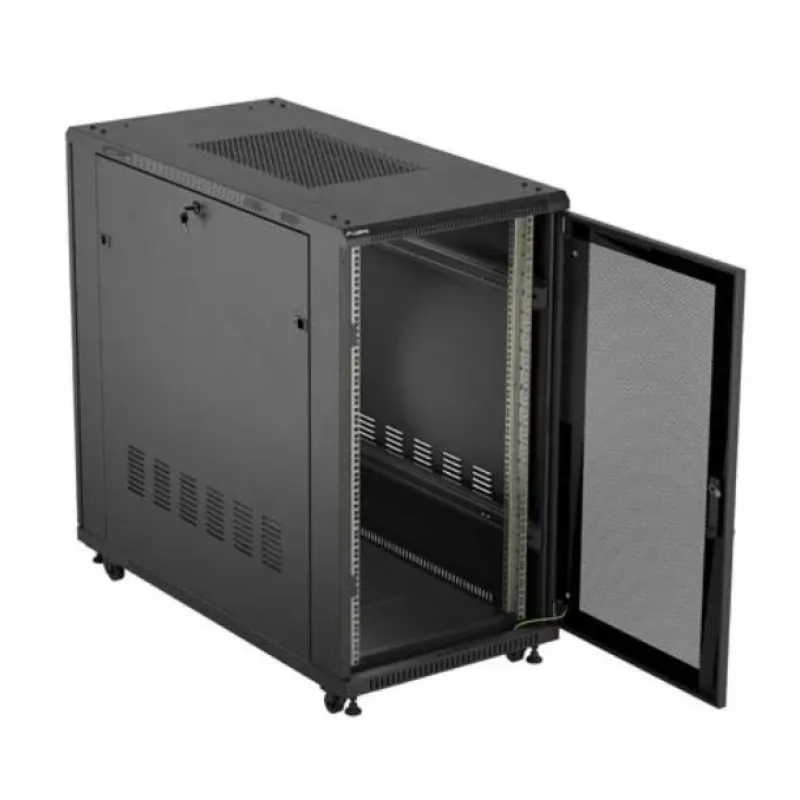 Szafa rack 19 cali LANBERG FF01-6222-23B 22U 600x1200 mm czarna z perforowanymi drzwiami
